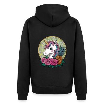 Licorne Kawaii Mignon Dessin Animé avec Roses & Ananas - Veste à capuche bio Premium Unisexe - noir - Dos - Nico (187cm)