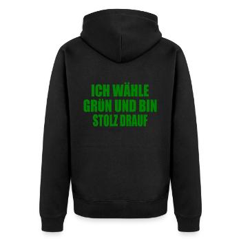 ich wähle grün und bin stolz darauf - Unisex Premium Bio Zip Hoodie - Schwarz - Hinten - Nico (187cm)