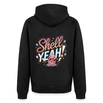 Shell Yeah! – Cooles Osterei - Unisex Premium Bio Zip Hoodie - Schwarz - Hinten - Nico (187cm)