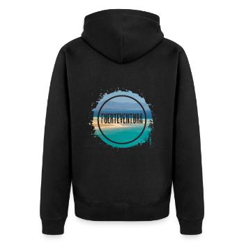 Fuerteventura Sommer Sonne Strand Meer Palmen - Unisex Premium Bio Zip Hoodie - Schwarz - Hinten - Nico (187cm)