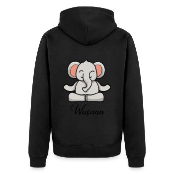 Auszeit Durchatmen Wusaaa Elefant - Unisex Premium Bio Zip Hoodie - Schwarz - Hinten - Nico (187cm)