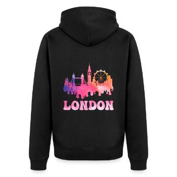 London England UK Stadt Skyline Splash Bunt - Unisex Premium Bio Zip Hoodie - Schwarz - Hinten - Nico (187cm)