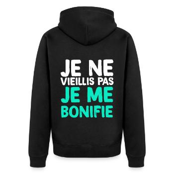 Je Ne Vieillis Pas Je Me Bonifie Humour Retraite - Veste à capuche bio Premium Unisexe - noir - Dos - Nico (187cm)