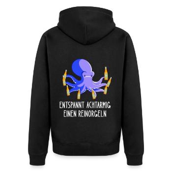 Entspannt Achtarmig einen reinorgeln Tintenfisch - Unisex Premium Bio Zip Hoodie - Schwarz - Hinten - Nico (187cm)