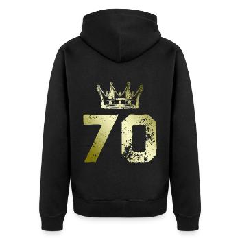 70 Zahl Krone - Unisex Premium Bio Zip Hoodie - Schwarz - Hinten - Nico (187cm)