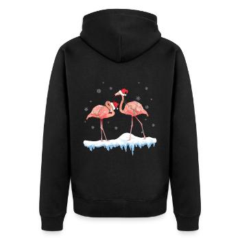Weihnacht Flamingos - Unisex Premium Bio Zip Hoodie - Schwarz - Hinten - Nico (187cm)