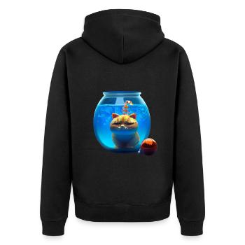 Weihnachtskatze in einem Fischglas - Unisex Premium Bio Zip Hoodie - Schwarz - Hinten - Nico (187cm)
