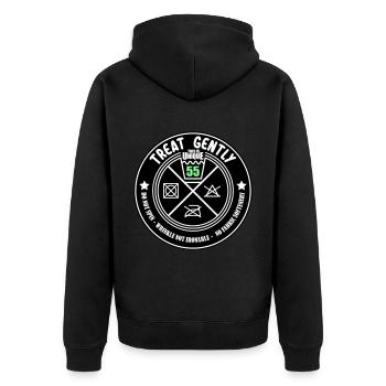 Gentle treatment Unique piece is 55 | Colors can be changed - Unisex Premium Organic Zip Hoodie - black - Back - Nico (187cm)