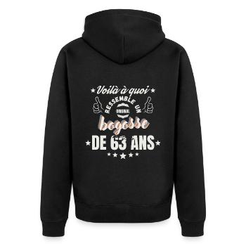 teeshirt Bogosse de 63 Ans Humour - Veste à capuche bio Premium Unisexe - noir - Dos - Nico (187cm)