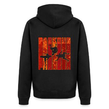 Parkour Freerunner Traceur Le Parcour parkourshirt - Unisex Premium Bio Zip Hoodie - Schwarz - Hinten - Nico (187cm)