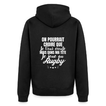 Dans ma Tête je joue au Rugby - Veste à capuche bio Premium Unisexe - noir - Dos - Nico (187cm)
