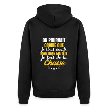 Dans ma Tête je fais de la chasse - Veste à capuche bio Premium Unisexe - noir - Dos - Nico (187cm)