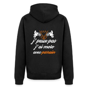 J peux pas j ai moto avec parrain - Veste à capuche bio Premium Unisexe - noir - Dos - Nico (187cm)