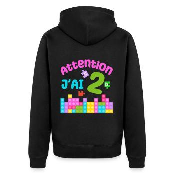 Geschenk 2 Jahre Geburtstag Ich bin 2 Jahre alt - Unisex Premium Bio Zip Hoodie - Schwarz - Hinten - Nico (187cm)
