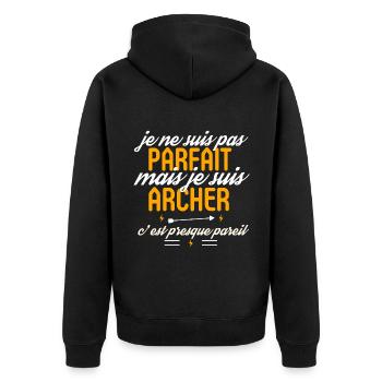 Pas parfait mais Archer - Veste à capuche bio Premium Unisexe - noir - Dos - Nico (187cm)