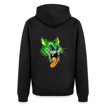 Leopard Grün Comic Psychedelisch - Unisex Premium Bio Zip Hoodie - Schwarz - Hinten - Nico (187cm)