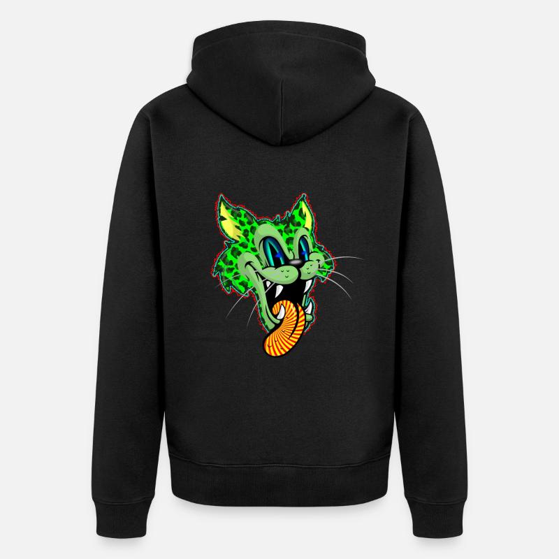 Leopard Grün Comic Psychedelisch - Unisex Premium Bio Zip Hoodie - Schwarz