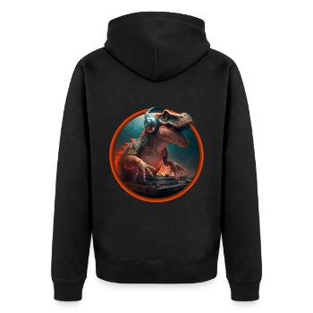 Dino DJ Musiker Kinder Party Geschenk Shirt - Unisex Premium Bio Zip Hoodie - Schwarz - Hinten - Nico (187cm)