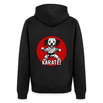 Karate Hund - Unisex Premium Bio Zip Hoodie - Schwarz - Hinten - Nico (187cm)
