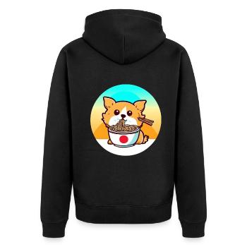 Hund isst Ramen-Nudeln - Unisex Premium Bio Zip Hoodie - Schwarz - Hinten - Nico (187cm)