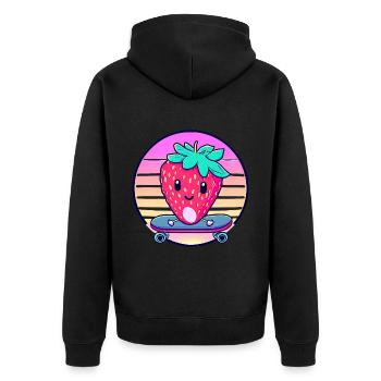 Strawberry skateboard in sunset - Unisex Premium Organic Zip Hoodie - black - Back - Nico (187cm)