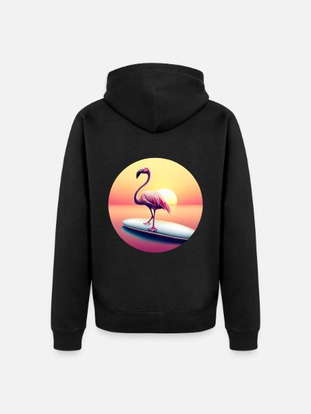 Surfing flamingo in sunset - Unisex Premium Organic Zip Hoodie - black