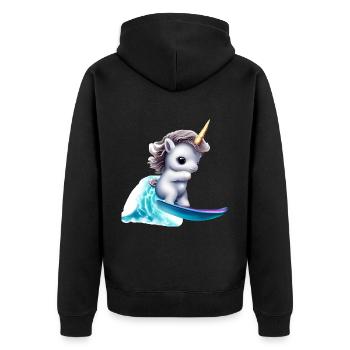 Einhorn auf Surfbrett - Unisex Premium Bio Zip Hoodie - Schwarz - Hinten - Nico (187cm)