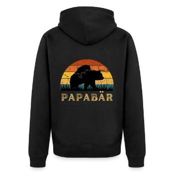 Herren Retro Vater Baby Sohn Tochter Bär Papa - Unisex Premium Bio Zip Hoodie - Schwarz - Hinten - Nico (187cm)