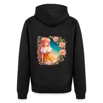 Anime Manga Kpop Girl in Garden - Unisex Premium Organic Zip Hoodie - black - Back - Nico (187cm)