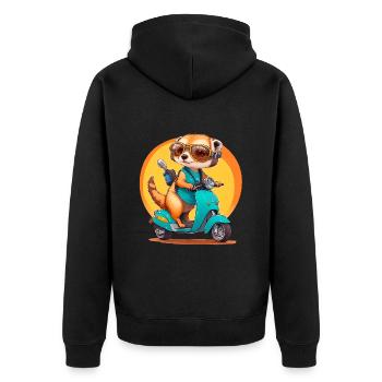 Escooting Erdmännchen Shirt - Fahrspaß mit Meerkat - Unisex Premium Bio Zip Hoodie - Schwarz - Hinten - Nico (187cm)