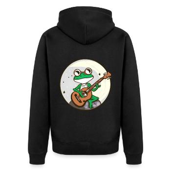 Mondschein Frosch mit Gitarre - Unisex Premium Bio Zip Hoodie - Schwarz - Hinten - Nico (187cm)