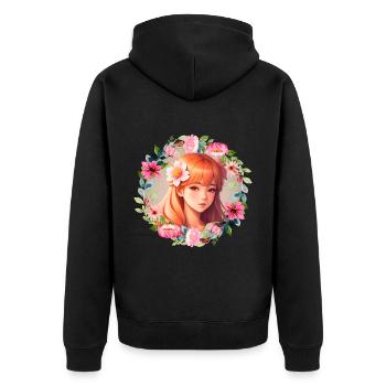 Anime Manga Kpop Girl in Garden - Unisex Premium Organic Zip Hoodie - black - Back - Nico (187cm)