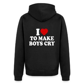 I love to make boys cry - Unisex Premium Bio Zip Hoodie - Schwarz - Hinten - Nico (187cm)