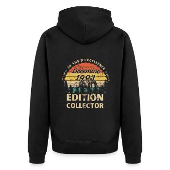 Jubiläum 30 Jahre Dezember 1993 Sammleredition - Unisex Premium Bio Zip Hoodie - Schwarz - Hinten - Nico (187cm)