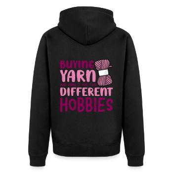 Buying yarn and using it - Unisex Premium Bio Zip Hoodie - Schwarz - Hinten - Nico (187cm)