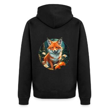 Fuchs im Blütenrausch Wald - Unisex Premium Bio Zip Hoodie - Schwarz - Hinten - Nico (187cm)
