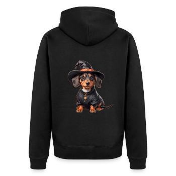 Sorcière teckel avec chapeau de sorcière Halloween Teckel - Veste à capuche bio Premium Unisexe - noir - Dos - Nico (187cm)