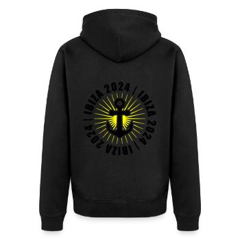 Ibiza 2024 Urlaub - Unisex Premium Bio Zip Hoodie - Schwarz - Hinten - Nico (187cm)