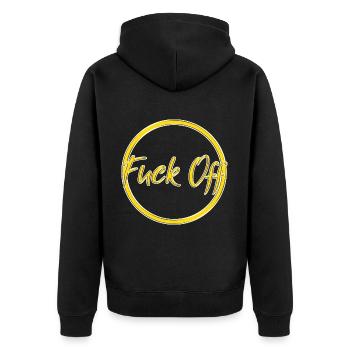 fuck off - Unisex Premium Bio Zip Hoodie - Schwarz - Hinten - Nico (187cm)