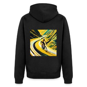 Peak Pursuit : l'envol du maillot jaune - Veste à capuche bio Premium Unisexe - noir - Dos - Nico (187cm)