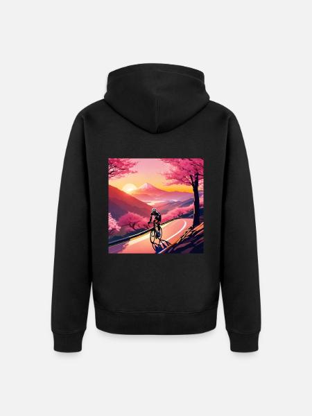 Kirschblütenzeit – Radtour - Unisex Premium Bio Zip Hoodie - Schwarz