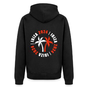 Ibiza 2024 Urlaub - Unisex Premium Bio Zip Hoodie - Schwarz - Hinten - Nico (187cm)