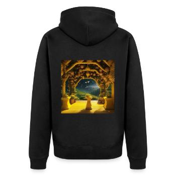 Im Inneren des Bienenstocks - Unisex Premium Bio Zip Hoodie - Schwarz - Hinten - Nico (187cm)