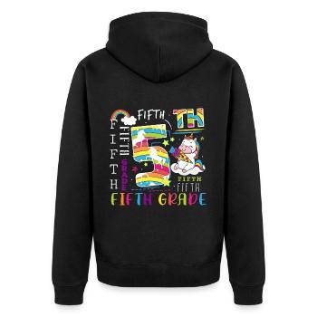 5. Klasse Einhorn Schulkind - Unisex Premium Bio Zip Hoodie - Schwarz - Hinten - Nico (187cm)