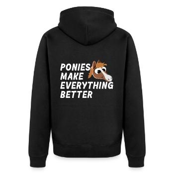 PONIES MAKE EVERYTHING BETTER Ponytherapie - Unisex Premium Bio Zip Hoodie - Schwarz - Hinten - Nico (187cm)