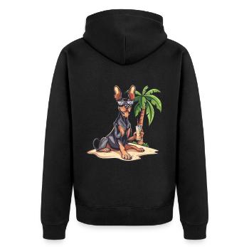 Dobermann Hund Sommer - Unisex Premium Bio Zip Hoodie - Schwarz - Hinten - Nico (187cm)