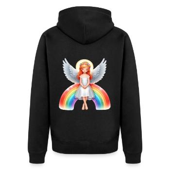 Engel sitzt auf Regenbogen - Unisex Premium Bio Zip Hoodie - Schwarz - Hinten - Nico (187cm)