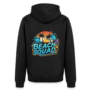Beach Squad 2024 Tropischer Sonnenuntergang - Unisex Premium Bio Zip Hoodie - Schwarz - Hinten - Nico (187cm)