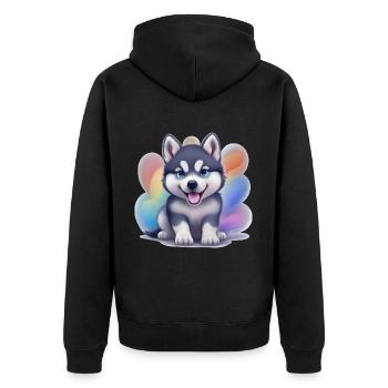 Chiot Husky Sibérien - Veste à capuche bio Premium Unisexe - noir - Dos - Nico (187cm)