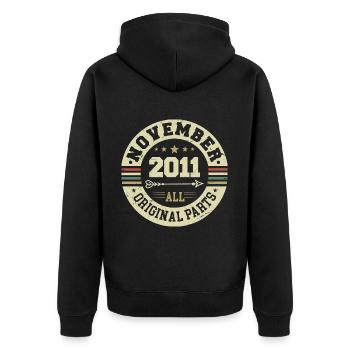 Vintage November 2011 - Birthday November 2011 - Unisex Premium Organic Zip Hoodie - black - Back - Nico (187cm)